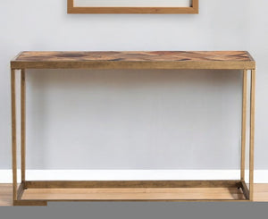48" Natural and Brass Reclaimed Wood Frame Console Table