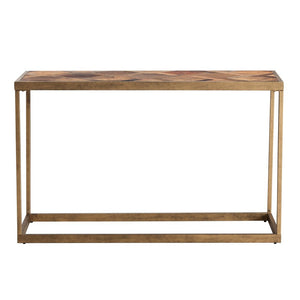 48" Natural and Brass Reclaimed Wood Frame Console Table