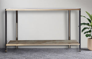 50" Smoky Black and Champagne Mirrored Glass Console Table With Shelf