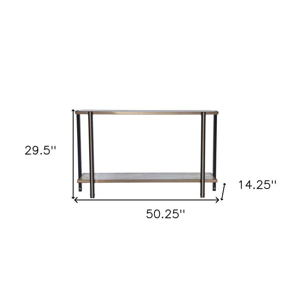 50" Smoky Black and Champagne Mirrored Glass Console Table With Shelf