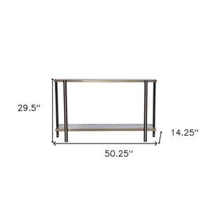 50" Smoky Black and Champagne Mirrored Glass Console Table With Shelf