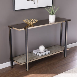 50" Smoky Black and Champagne Mirrored Glass Console Table With Shelf