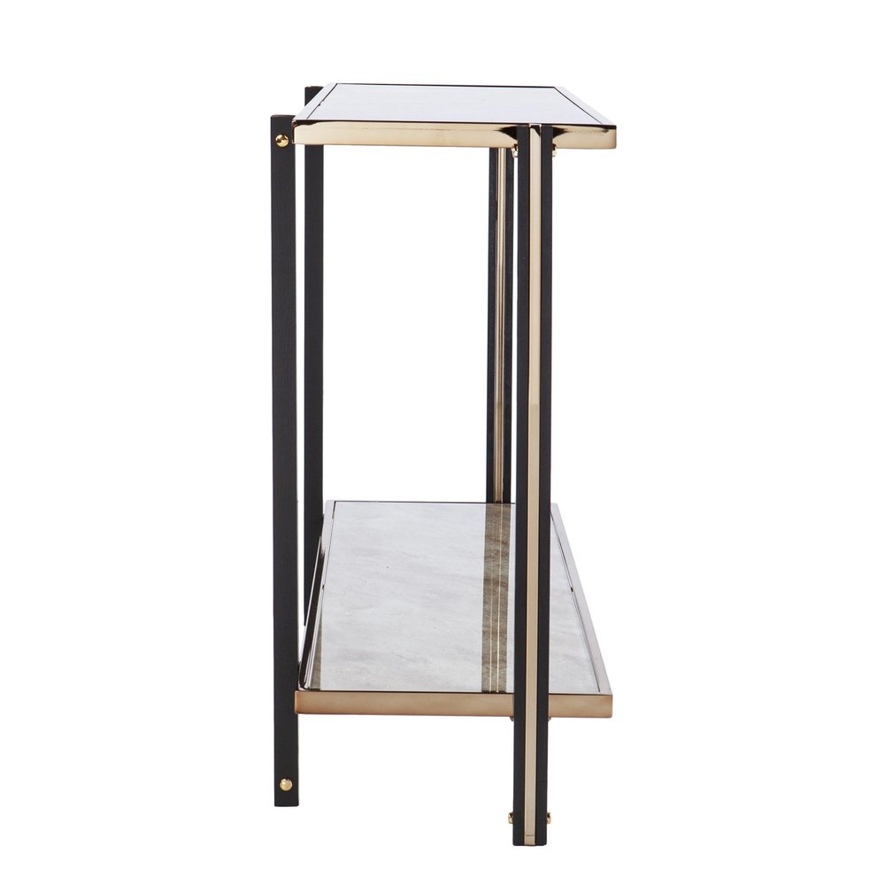 50" Smoky Black and Champagne Mirrored Glass Console Table With Shelf