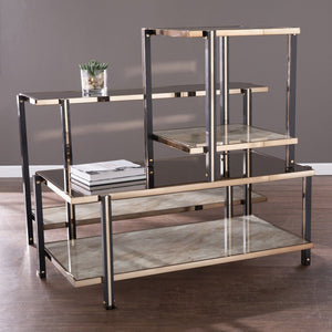 50" Smoky Black and Champagne Mirrored Glass Console Table With Shelf