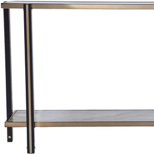 50" Smoky Black and Champagne Mirrored Glass Console Table With Shelf
