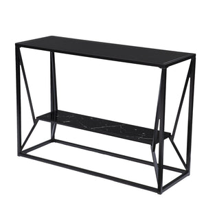 42" Black Glass and Metal A Frame Console Table With Shelf