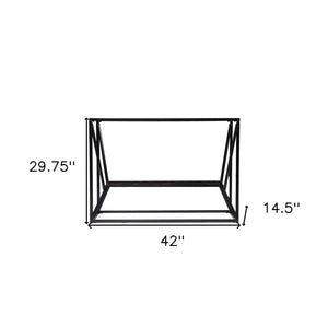 42" Black Glass and Metal A Frame Console Table With Shelf