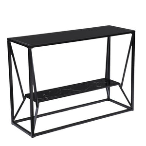 42" Black Glass and Metal A Frame Console Table With Shelf