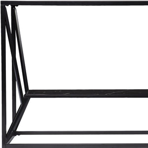 42" Black Glass and Metal A Frame Console Table With Shelf