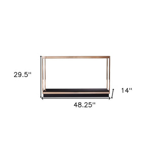 48" Clear Black and Champagne Glass Floor Shelf Console Table With Shelf