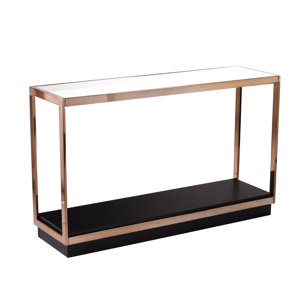 48" Clear Black and Champagne Glass Floor Shelf Console Table With Shelf