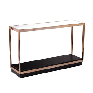 48" Clear Black and Champagne Glass Floor Shelf Console Table With Shelf