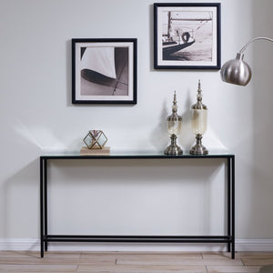56" Silver and Gunmetal Mirrored Glass and Metal Console Table