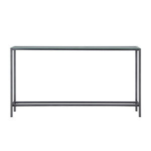 56" Silver and Gunmetal Mirrored Glass and Metal Console Table