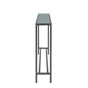 56" Silver and Gunmetal Mirrored Glass and Metal Console Table