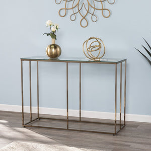 42" Clear and Gold Glass and Metal Frame Console Table