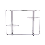 42" Silver Mirrored Glass Oval Cross Leg Console Table With Shelves