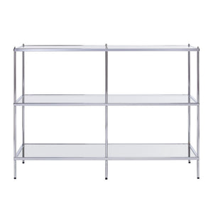 42" Clear and Silver Glass Mirrored Frame Console Table With Shelves