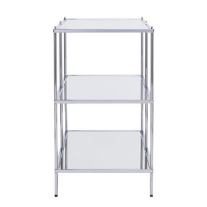 42" Clear and Silver Glass Mirrored Frame Console Table With Shelves