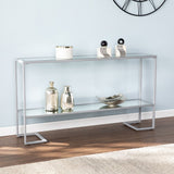 52" Clear and Silver Glass Sled Console Table With Shelves