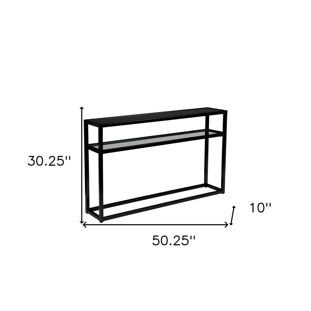 50" Black Glass Frame Console Table With Shelves