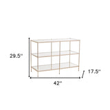 42" Clear and Gold Glass Mirrored Frame Console Table With Shelves