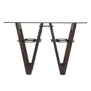 46" Clear Gray and Brown Glass and Solid Wood Abstract Console Table