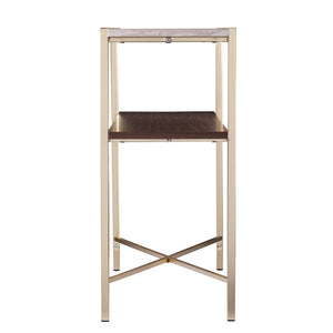 47" White Brass and Brown Faux Marble Console Table With Shelf