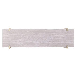 47" White Brass and Brown Faux Marble Console Table With Shelf