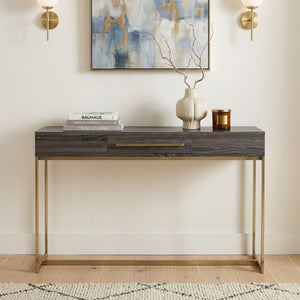 48" Gray and Gold Wood and Metal Frame Console Table With Drawer