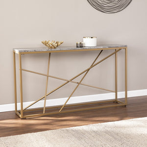 52" Gray and Gold Faux Marble Frame Console Table