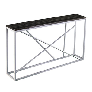 52" Black and Silver Faux Stone Frame Console Table