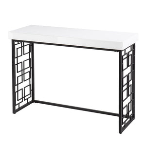 42" White and Black Glass and Metal Sled Console Table