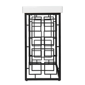 42" White and Black Glass and Metal Sled Console Table