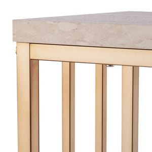 48" Champagne and Gold Faux Stone Floor Shelf Console Table With Storage