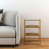 24" Brass Glass And Iron Rectangular End Table With Two Shelves