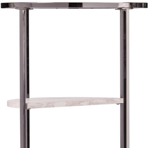 24" Black Metal Glass And Faux Marble Round End Table With Two Shelves