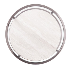 24" Black Metal Glass And Faux Marble Round End Table With Two Shelves