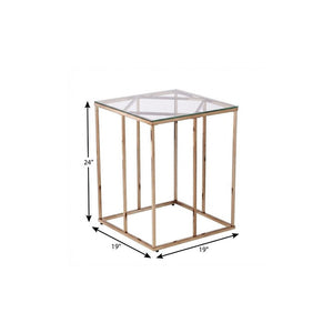 24" Champagne Glass And Iron Square End Table
