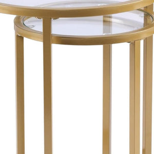 Set Of Two 23" Gold Glass And Steel Round Nested Tables