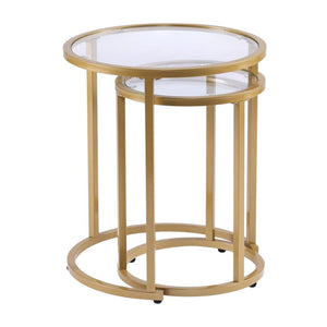 Set Of Two 23" Gold Glass And Steel Round Nested Tables