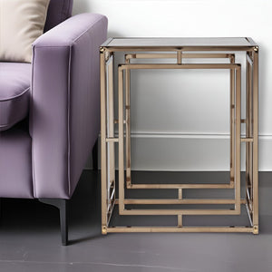 23" Champagne Glass And Iron Square End Table
