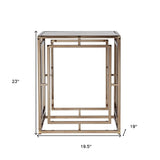 23" Champagne Glass And Iron Square End Table