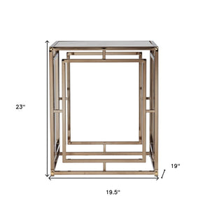 23" Champagne Glass And Iron Square End Table
