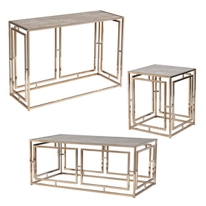 23" Champagne Glass And Iron Square End Table