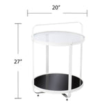27" White Glass And Iron Round End Table With Shelf