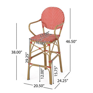 Outdoor Wicker and Aluminum French Barstools, Set of 2