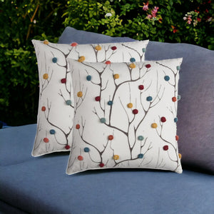 20" White And Black Coral Indoor Outdoor Throw Pillow With Pompoms