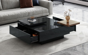 Movable Square Top Coffee Table With 4 Hidden Storage Drawers by Couch.com