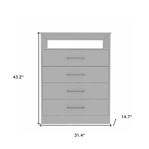 Modern White Four Drawer Dresser with Hutch